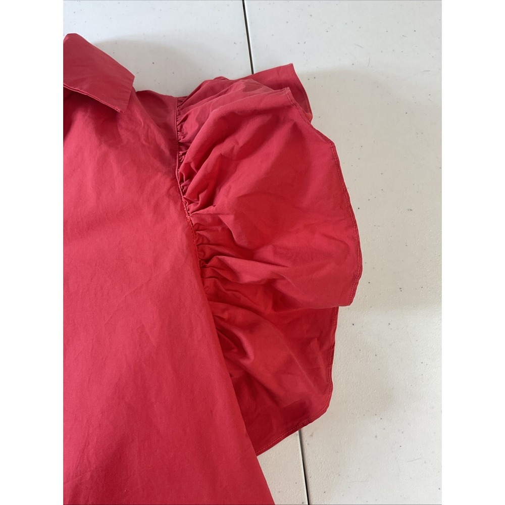 SSYS The Label Dress S  Orange Flutter Sleeve Boutique Poplin v neck mini Spring - Picture 4 of 8
